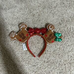 Disney Gingerbread Mickey Headband with Red and Green Bows